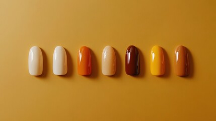 Aufkleber - Chromatic Nail Art Display Vibrant Gel Polish Samples with Glossy Finish on Neutral Background - Creative Fashion Content and Modern Beauty Merchandising