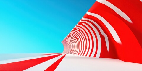 Poster - Abstract Red and White Curved Structure on Blue Sky Horizon - Modern Architectural Design for Dynamic Marketing Strategies in Urban Real Estate and Digital Branding