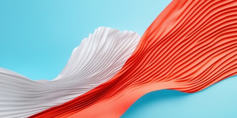 Aufkleber - Wavy Textile Art Display Vibrant Orange and White Fabric Ripples on Aqua - Contemporary Design Inspiration for Creative Marketing and Fashion-forward Branding