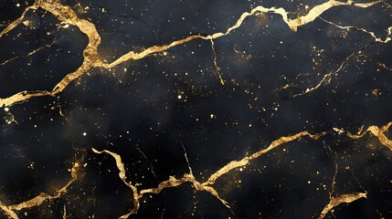 Leinwandbilder - Mesmerizing Marble Texture with Shimmering Gold Veins in Dark Background  Luxurious Elegant and Glamorous Abstract Wallpaper or Design Element