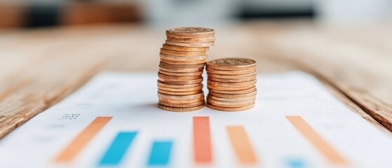 Aufkleber - Modern Business Planning Textured Coin Stacks on Paper Graph - Financial Strategy Visualization and Portfolio Management for Innovative Wealth Building