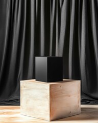 Poster - Interactive Illusion Display Modern Artistry with Matte Box and Textured Wood on Stage - Captivating Entertainment Design for Magic Show Promotion and Theater Experience Enhancement