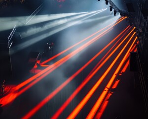 Fototapete - Immersive Stage Lighting Dynamics Radiant Beams and Sound Equipment in Concert Atmosphere Event Experience Promotion for Entertainment Venues and Social Engagement