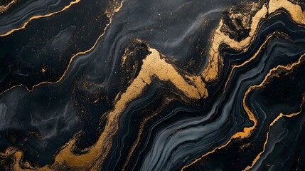 Fototapete - Mesmerizing marbled pattern with swirling golden accents against a dark background creating a luxurious modern and elegant composition