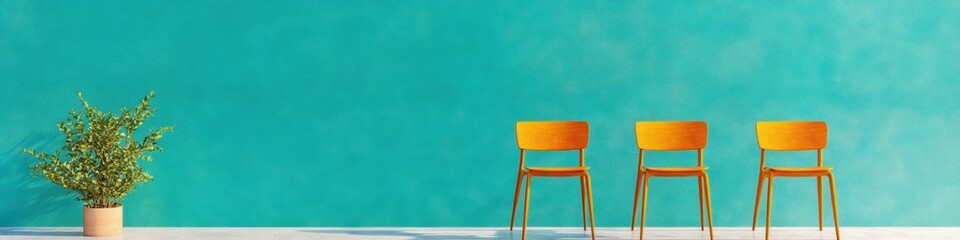 Leinwandbilder - Modern Minimalist Workspace Design Vibrant Teal Wall with Wooden Elements for Creative Meeting Rooms - Enhancing Professional Collaboration and Aesthetic Appeal