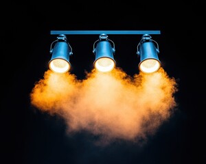 Fototapete - Innovative Stage Lighting Design LED Spotlights with Dense Smoke Effects - Performance Tech Content for Event Production and Visual Ambiance Enhancement