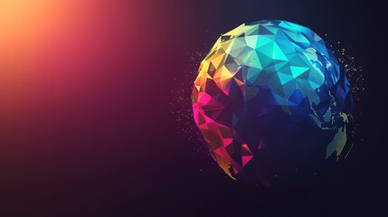 Wall Mural - A low poly globe in a vibrant blue, pink and yellow color scheme.