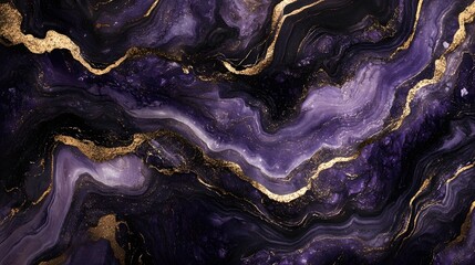 Fototapete - Mesmerizing swirls of vibrant purple amethyst geode with shimmering golden accents creating a captivating and luxurious abstract background for design and creative projects