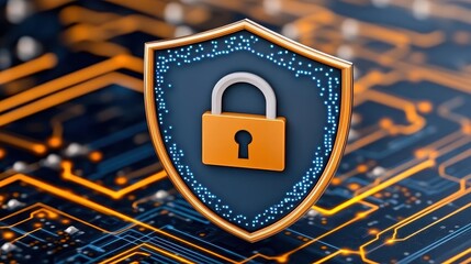 Fototapete - A shield with an open lock icon floating above it