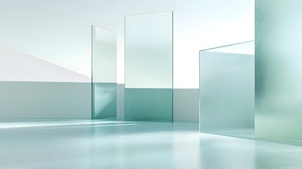 Poster - Minimalist glass and light filled interior design with clean lines geometric shapes and a serene calming architectural ambiance  The space showcases the use of transparency reflection