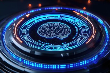 Aufkleber - Futuristic hologram showing human brain, artificial intelligence concept