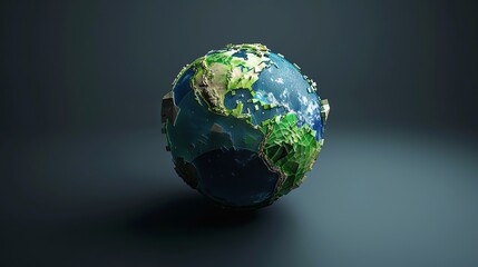 a 3d model of earth made up of geometric shapes, with a blue background.