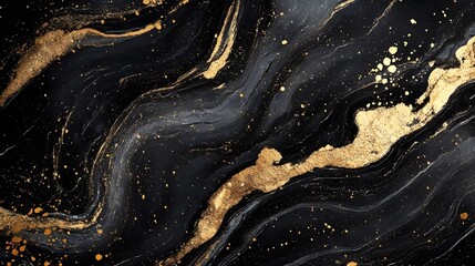 Poster - Opulent Swirling Ink Marble Texture with Golden Accents and Luminous Shimmer on Dark Background  Elegant luxurious and visually captivating abstract artwork perfect for fashion interior design