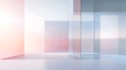Aufkleber - Pastel gradient reflections of geometric glass windows creating a serene tranquil and sophisticated ambiance in a minimalist modern architectural interior design concept