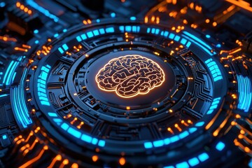 Aufkleber - Artificial intelligence processing data with futuristic glowing brain