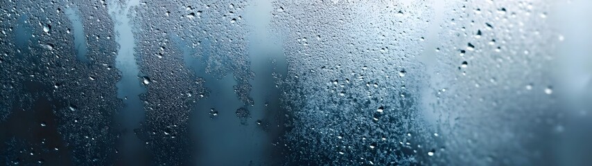 Fototapete - Rainy window glass with water droplets and blurry nature background  Abstract textured wet surface with blurred environment through the window  Atmospheric rainy day concept