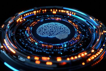 Aufkleber - Futuristic glowing brain representing artificial intelligence and machine learning