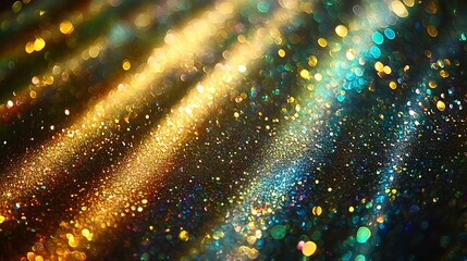 Poster - Sparkling gold and blue glitter background with sunbeam, for celebration, or a festive event