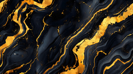Leinwandbilder - Striking abstract artwork featuring fluid dynamic patterns and swirls in rich golden and black hues  The mesmerizing fractal like design creates a sense of depth and movement evoking a luxurious