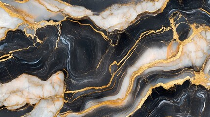 Leinwandbilder - Striking abstract marble texture with golden veins and organic swirls creating a captivating and dramatic backdrop for design art and digital applications