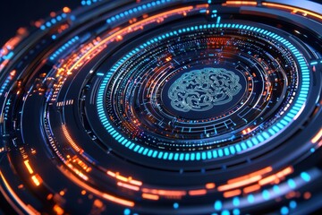 Aufkleber - Artificial intelligence brain processing data in futuristic circular interface