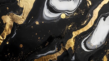 Leinwandbilder - Striking and visually captivating fluid abstract art piece featuring a mesmerizing blend of black white and gold tones with dynamic organic shapes and swirling energetic brushstrokes  This modern
