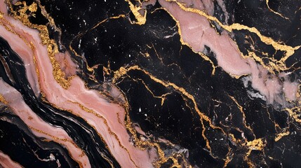 Leinwandbilder - Striking Marble Texture with Golden Veins and Abstract Patterns  Luxurious Sophisticated Granite Surface Background in Black Pink and Gold Hues