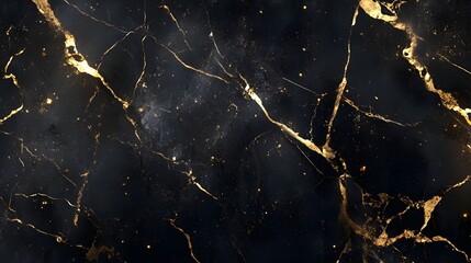 Fototapete - Stunning abstract fractal pattern with a marbled texture in a dark background featuring golden accents glitter and cracked effects  This image is perfect for luxury wallpapers backgrounds