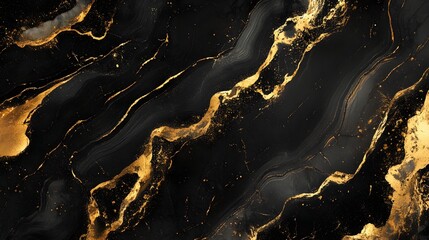 Leinwandbilder - Stunning abstract marble texture with intricate golden veins and a dark dramatic composition  This luxurious sophisticated background features a bold