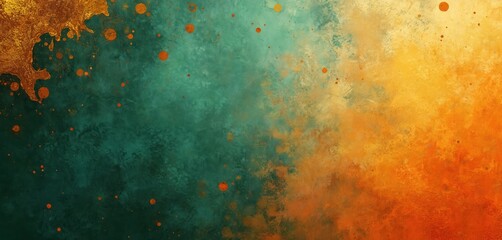 Aufkleber - Colorful abstract background with orange, green hues, reminiscent of fire, smoke. Grunge texture features intricate surface details, rust effect, aged look, decorative design element, wallpaper