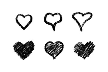 Wall Mural - crayon heart collection with chalk effect - outlined, stemmed, elongated variations and filled textu