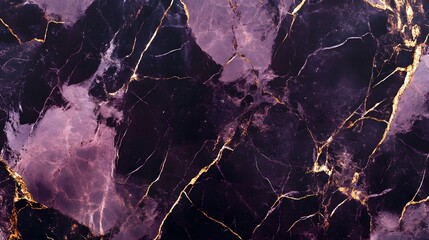 Poster - Stunning Fractal Like Marble Texture in Vivid Purple and Gold Shades  Abstract geological background with cracked luxurious and grungy stone surface pattern  Fractal and geometric art concept