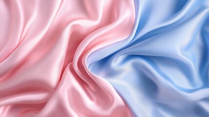 Poster - Smooth and flowing pink and blue silk fabric texture with gentle folds, soft focus. Luxury textile and fashion concept