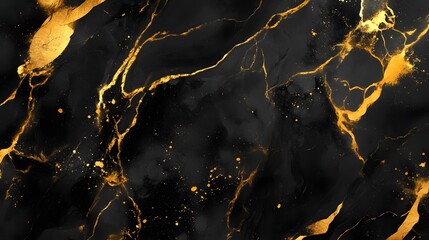 Poster - Stunning Metallic Gold and Black Marble Abstract Background Texture with Dramatic Crackled Pattern  Luxurious and sophisticated graphic design element with high end chic and elegant vibes