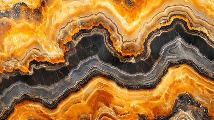 Poster - Stunning vibrant orange and black geode crystal mineral textured natural background  Close up detailed view of the intricate fractal like patterns and structures within a geological crystal formation