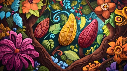 Leinwandbilder - Vibrant and Colorful Floral Patterns and Botanical Designs in a Lush Tropical Garden Abstract Nature Artwork with Flourishing Flowers Leaves and Greenery