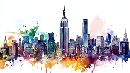 Poster - Vibrant and Illuminated Cityscape Skyline With Modern Skyscrapers Iconic Landmarks and Reflections in the River at Night  Representing a Thriving Prosperous and Futuristic Metropolitan Area