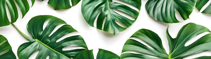 Aufkleber - Vibrant and lush monstera leaves backdrop with a modern minimalist and nature inspired design  This versatile image can be used for a variety of purposes such as website backgrounds product packaging
