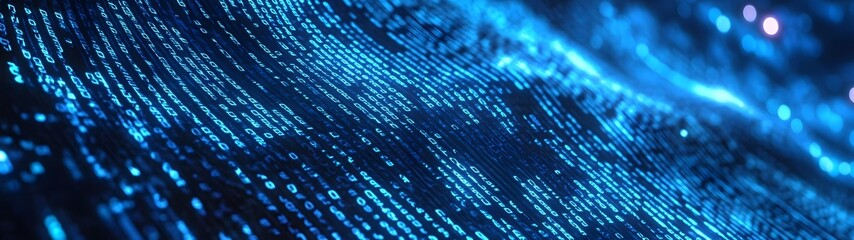 Fototapete - Vibrant Digital Grid   Abstract Technology Background with Flowing Particle Waves Representing Data Information and Communication Flow in a Futuristic Cyber Landscape