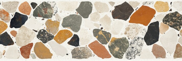 colorful irregular terrazzo texture background seamless pattern design with brown black grey beige