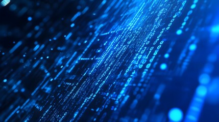 Poster - Vibrant electric blue fiber optic strands streaming and pulsing through a futuristic glowing network backdrop  Dynamic hypnotic motion blur creates a sense of speed and energy in this surreal
