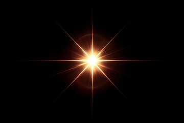 Aufkleber - Bright golden starburst lens flare on black background.