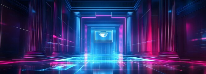 Wall Mural - a futuristic digital bank concept with holographic transactions