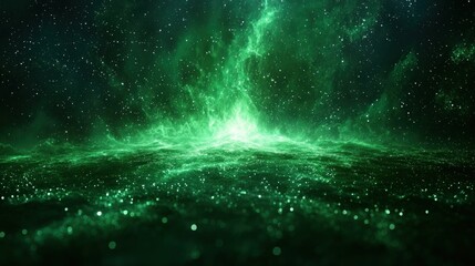 Wall Mural - Ethereal green nebula expanding across a starlit space, creating a cosmic landscape