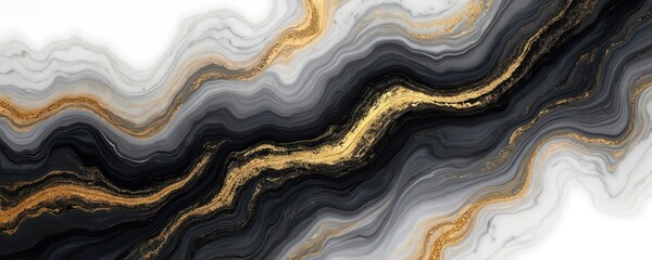 Aufkleber - Luxury abstract fluid art background with mixture of black, gray, gold color waves. Marble texture, stone pattern. Modern graphic design wallpaper for elegant interior, creative decorative surface.