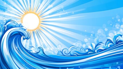 Wall Mural - abstract wave with bright sun and radiant blue sky depicting oceanic energy and movement