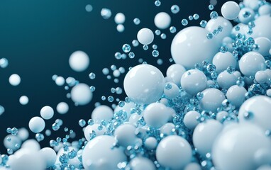 Wall Mural - Abstract featuring white spheres and blue bubbles, creating a tranquil underwater feel.