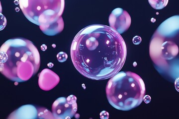 Wall Mural - vibrant bubbles dance in a dark space, creating a mesmerizing effect.