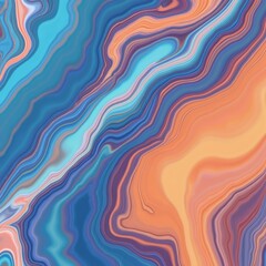 Poster - Seamless pattern with blue, orange iridescent wavy texture. Abstract colorful liquid marble background with wave lines. Light silver, holographic metallic mirror foil with prism effect.