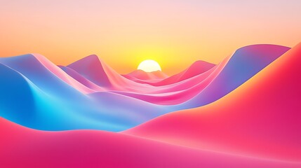 Poster - Vibrant sunset over colorful, abstract, digital dunes. Calm, scenic background, ideal for display and design